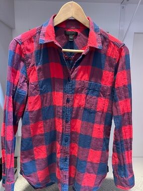 J. Crew Red and Blue Plaid Casual Button-Down Shirt